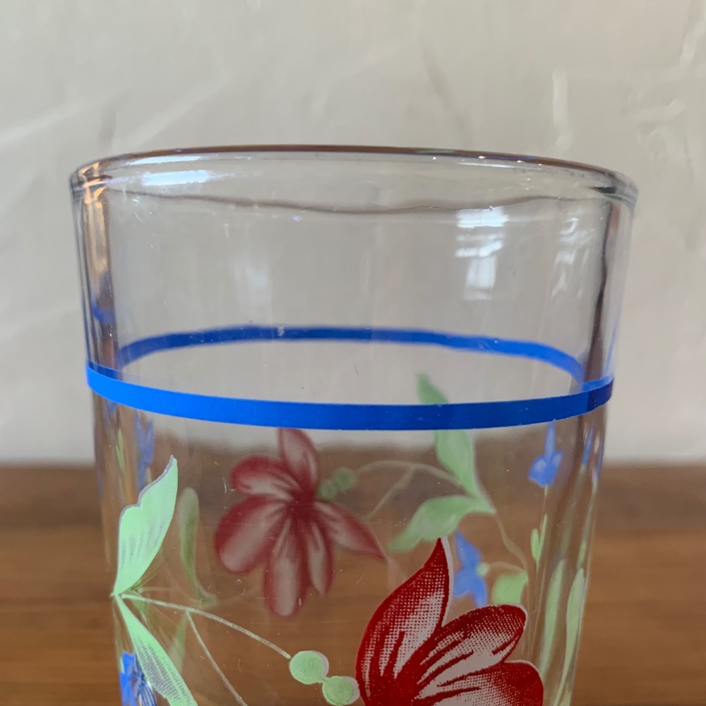 Set of 2 - Vintage KIG Indonesia Floral Highball Glasses – Blue Rim - Picture 7 of 12